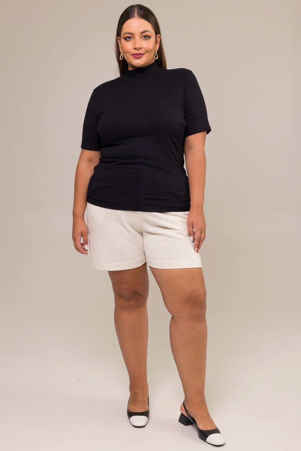 Blusa com Gola Alta Plus Size Canelada Rachel New Preto Cess