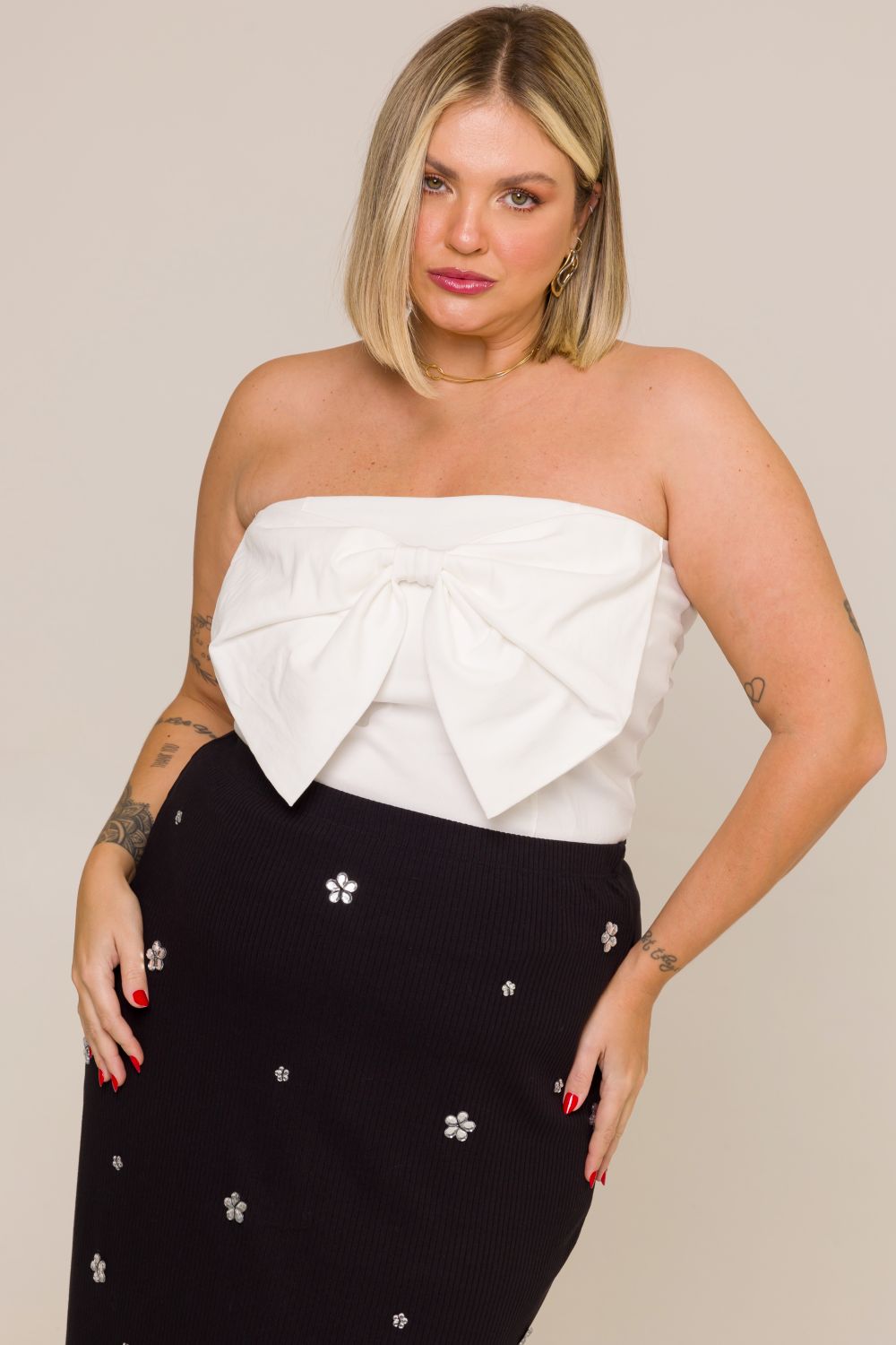 Blusa Tomara Que Caia Plus Size Sofia New Branco Cess