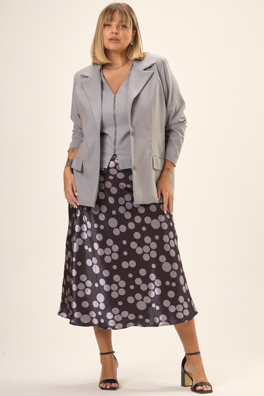 Blazer Alfaiataria Plus Size Viscose com Linho Firenze Cinza Cess
