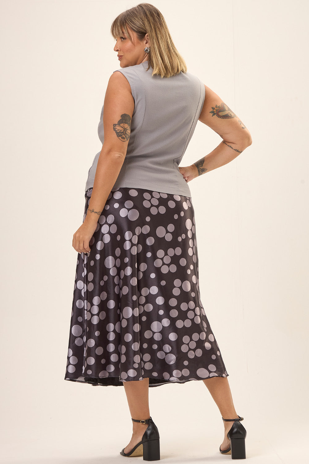 Blusa Alfaiataria Plus Size Viscose com Linho Firenze Cinza Cess
