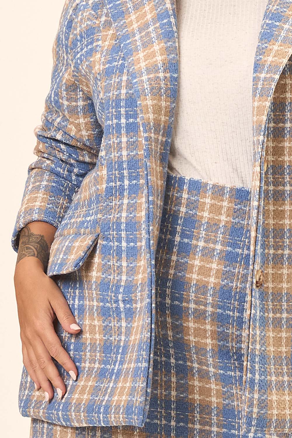 Blazer Alfaiataria Plus Size Tweed Xadrex Florença Azul Cess
