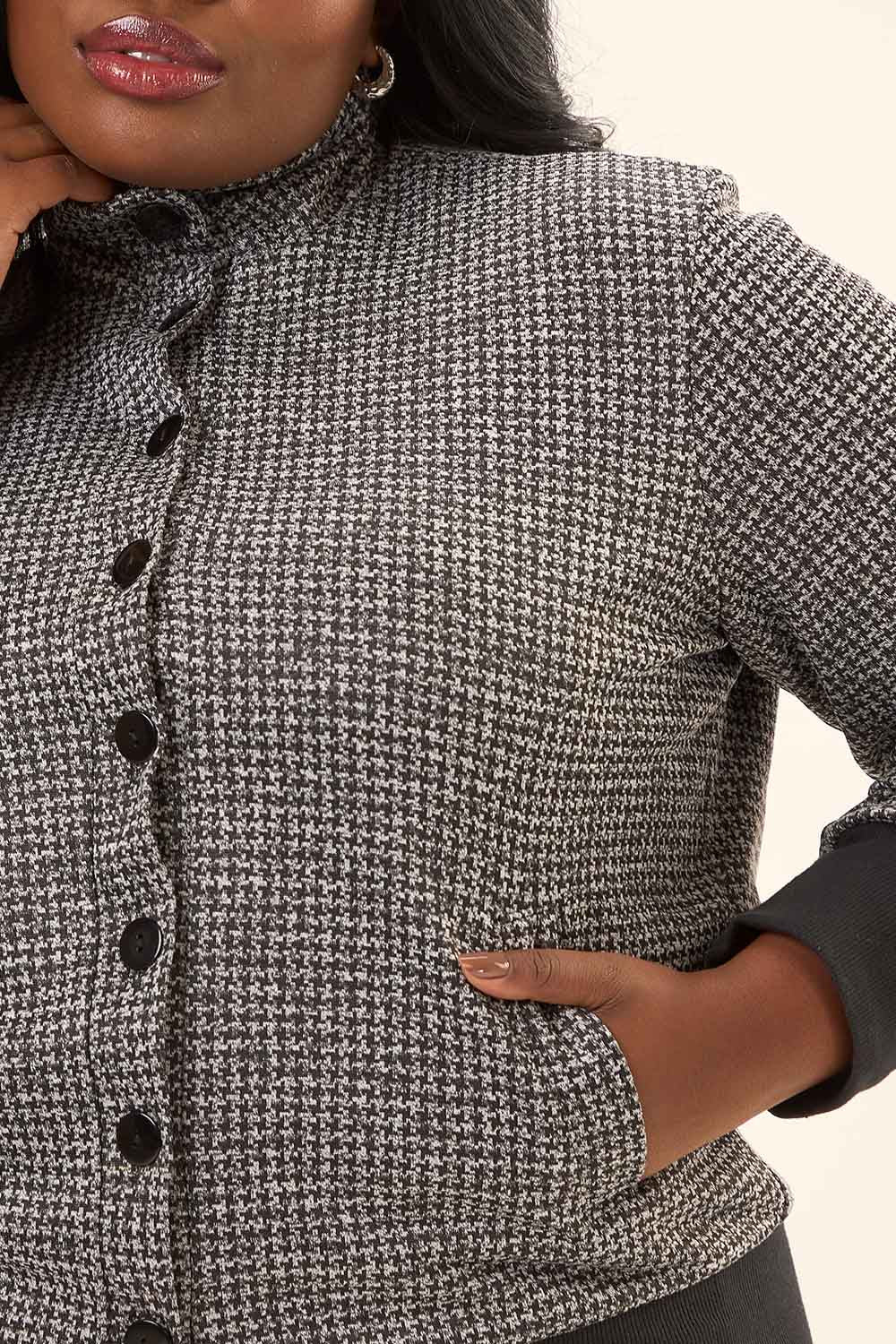 Jaqueta Bomber Plus Size Jacquard Pied de Poule Firenze Preto Cess