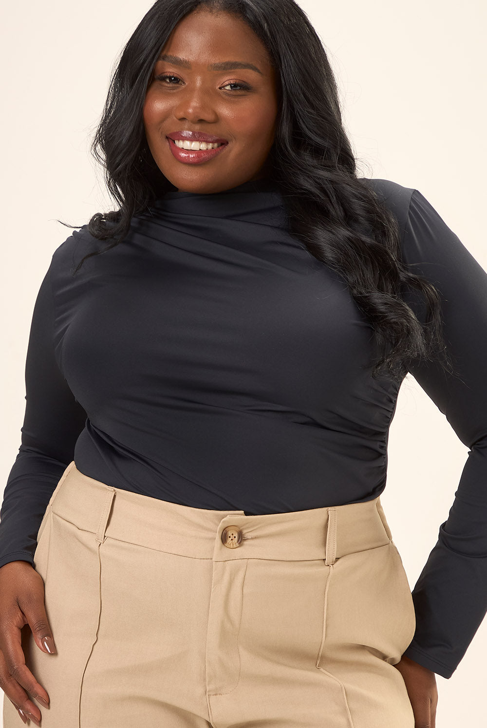 Blusa Manga Longa Gola Alta Plus Size Poliamida Vinci Preto Cess