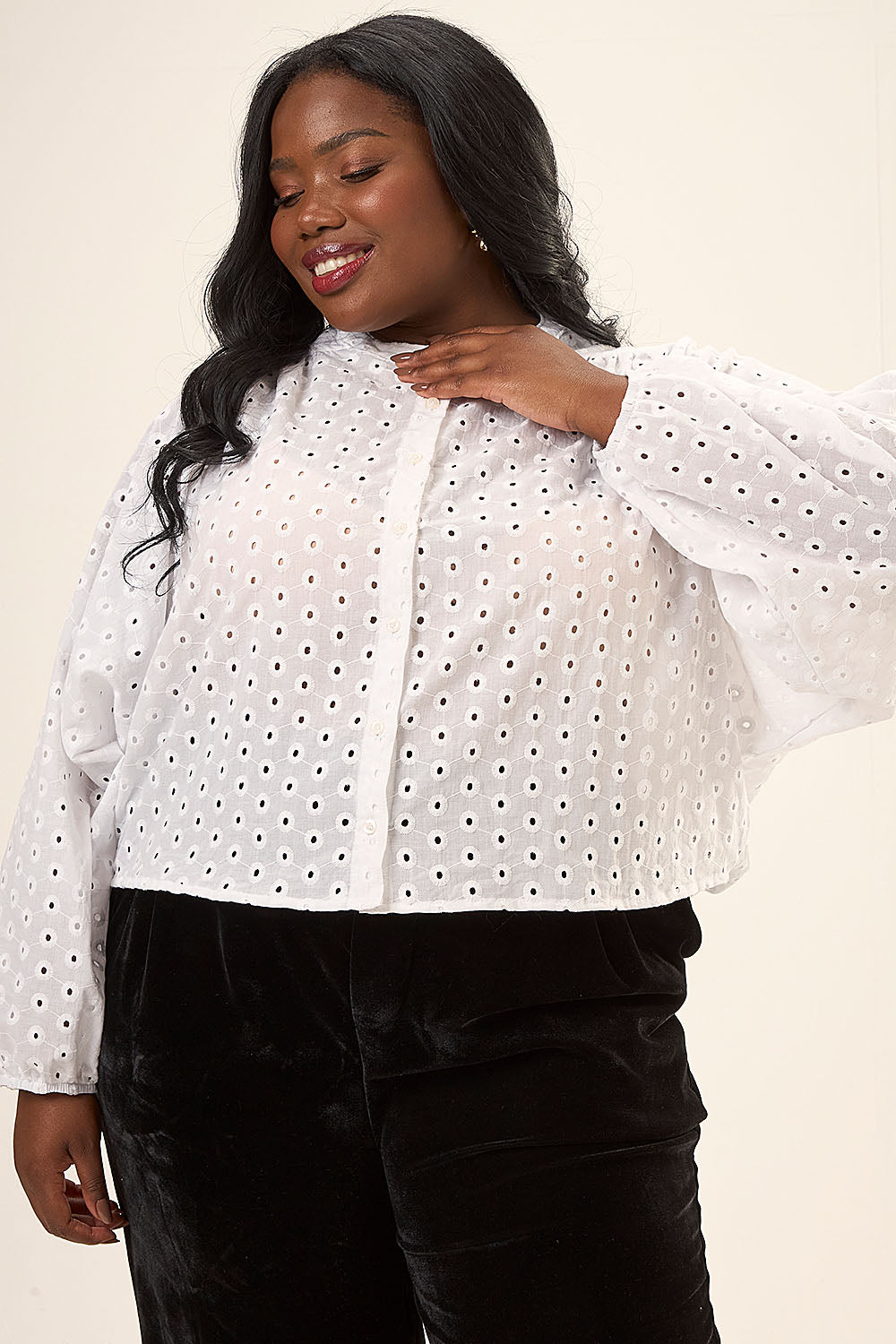 Camisa Manga Longa Plus Size Algodão Bordado Sicilia Off White Cess