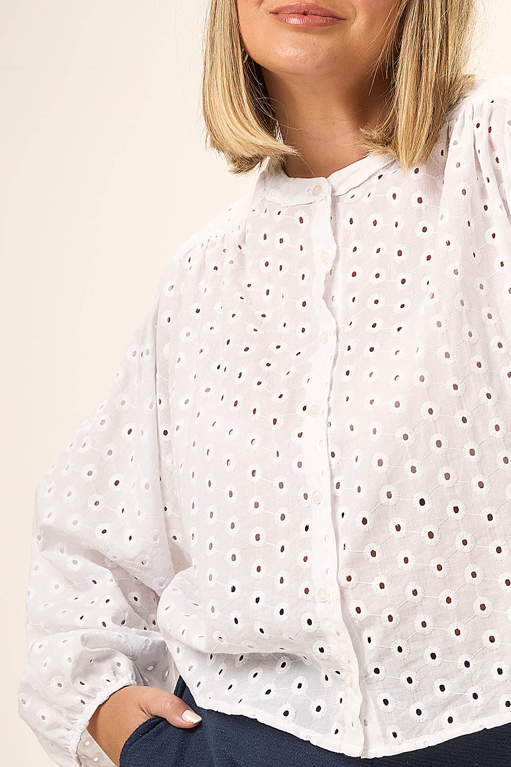 Camisa Manga Longa Plus Size Algodão Bordado Sicilia Off White Cess
