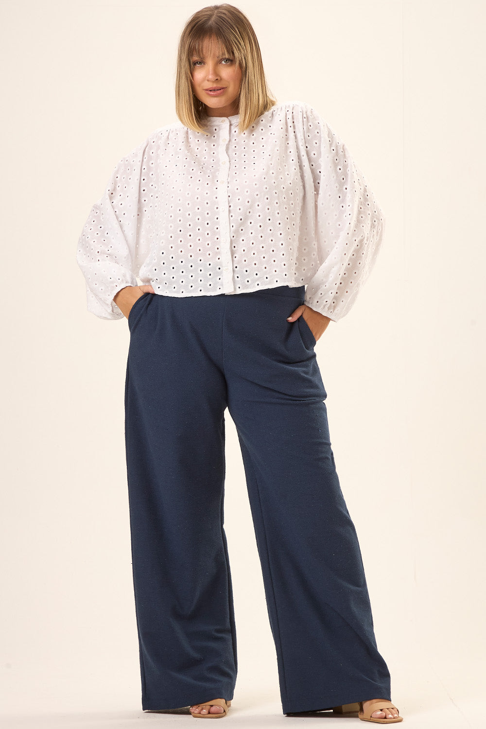 Camisa Manga Longa Plus Size Algodão Bordado Sicilia Off White Cess