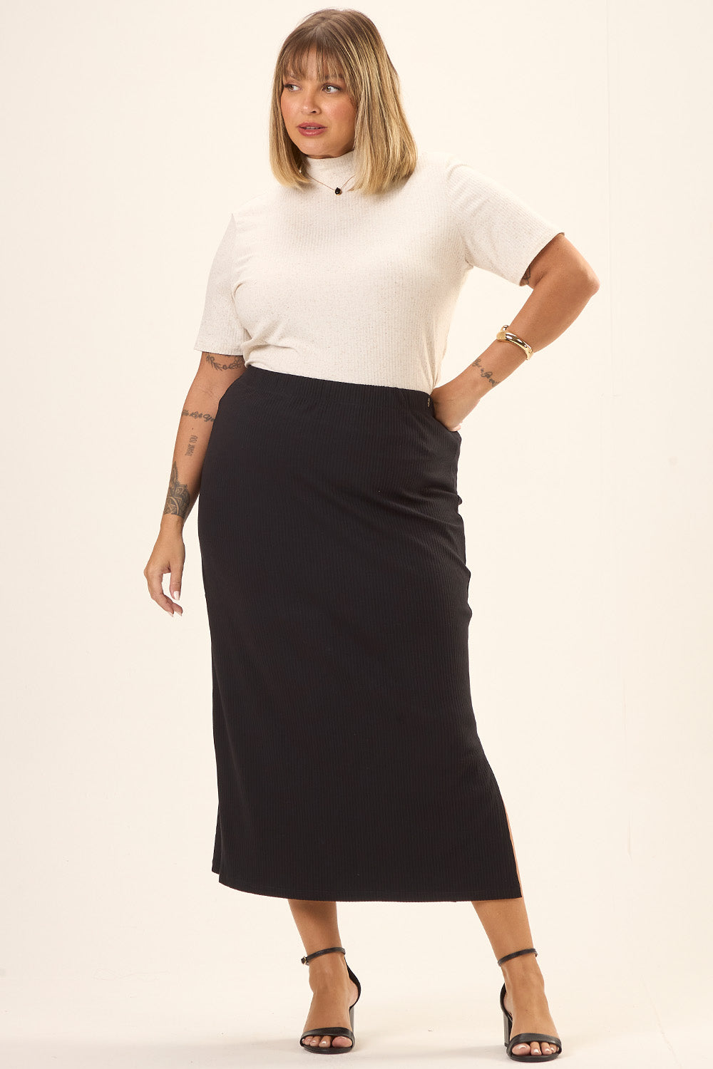 Blusa Gola Alta Plus Size Canelado Sicilia Off White Cess