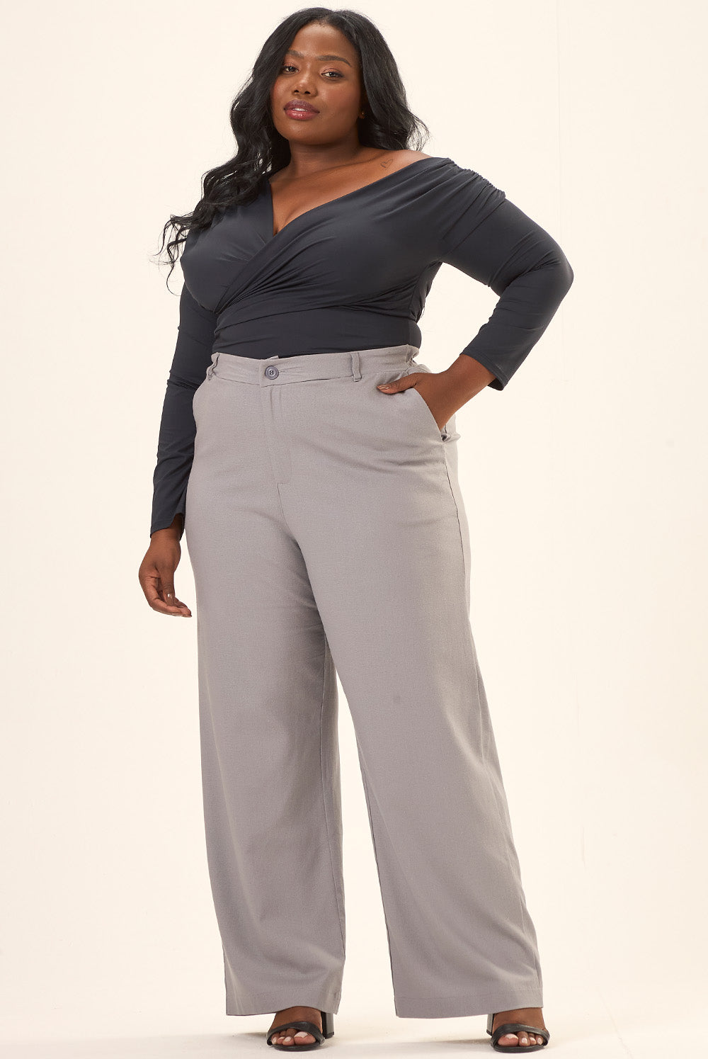 Blusa Um Ombro Só Plus Size Poliamida Vinci Preto Cess