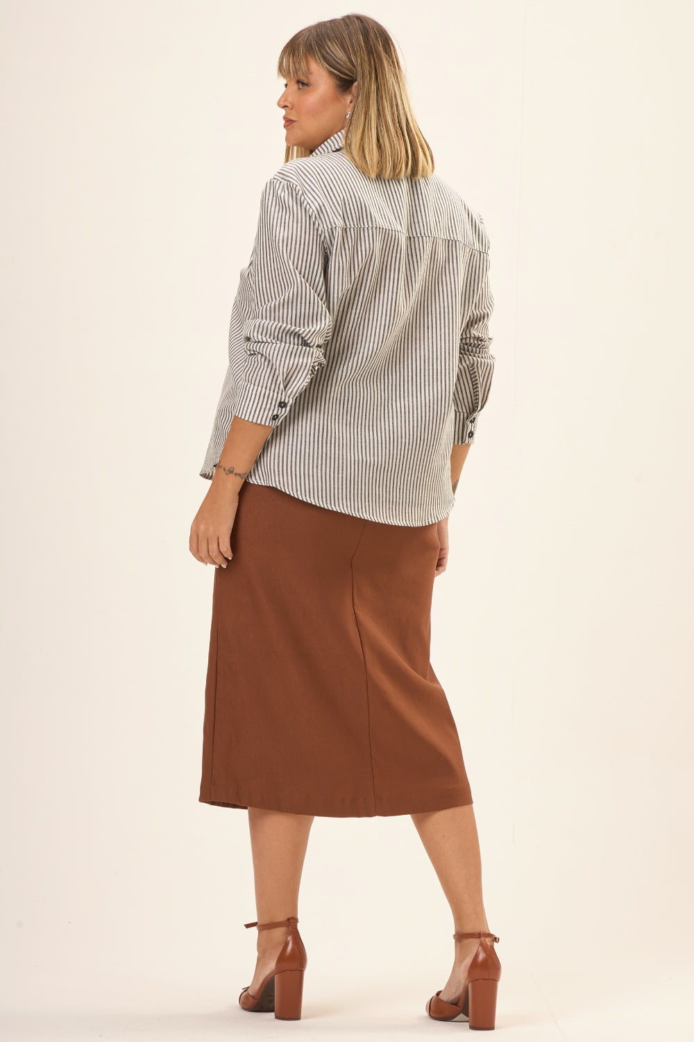 Camisa Plus Size Firenze Algodão com Lurex Listrada Cess