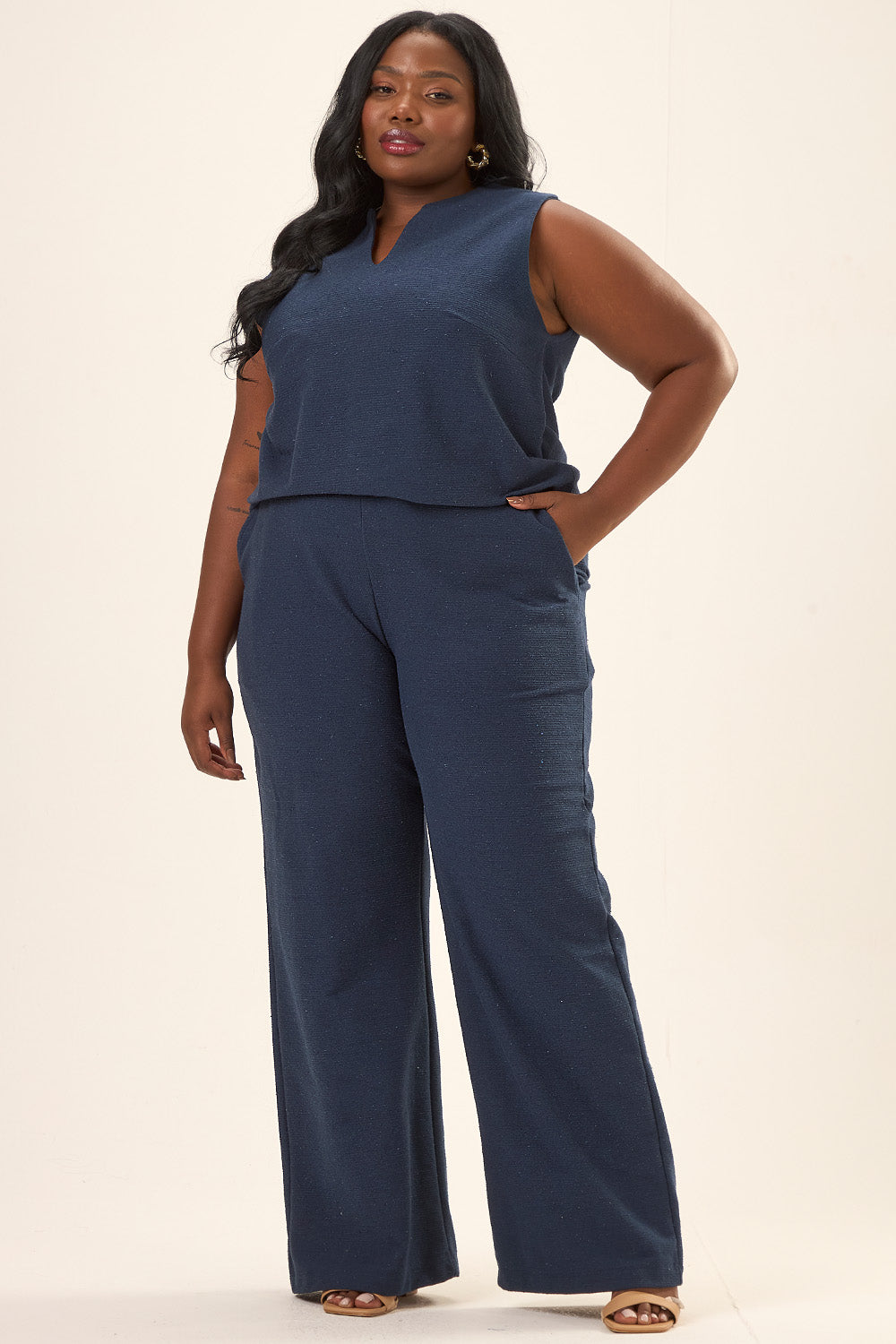 Calça Plus Size Malha Ecológica Galileo Azul Marinho Cess