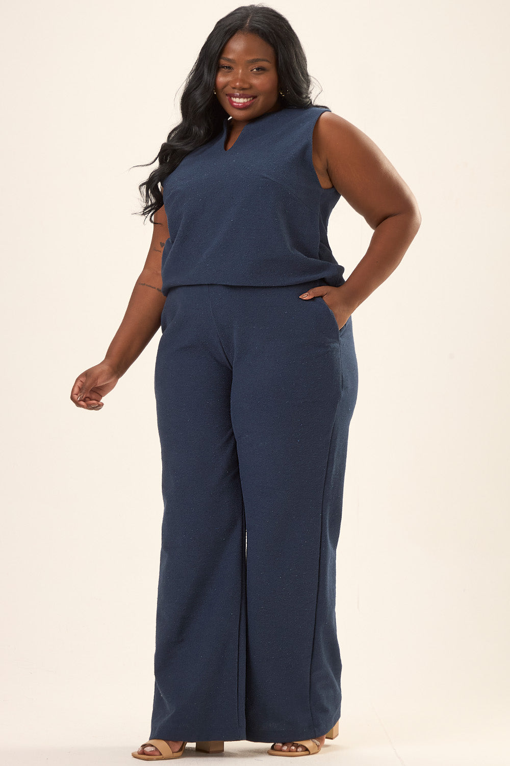 Blusa Cropped Plus Size Malha Ecológica Sicilia Azul Marinho Cess