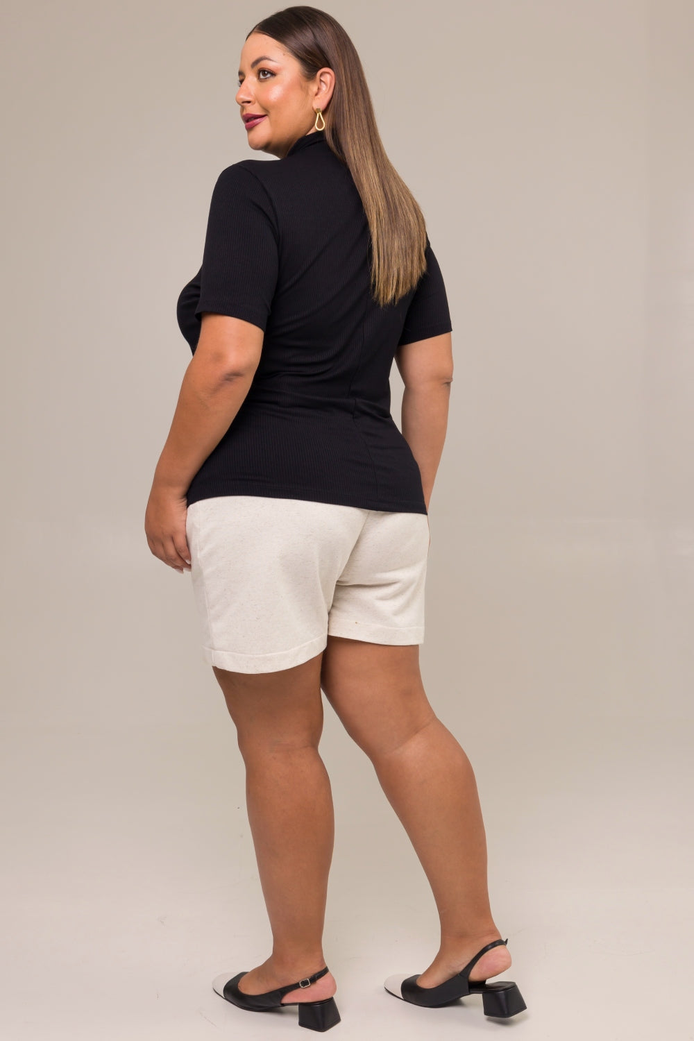 Blusa com Gola Alta Plus Size Canelada Rachel New Preto Cess