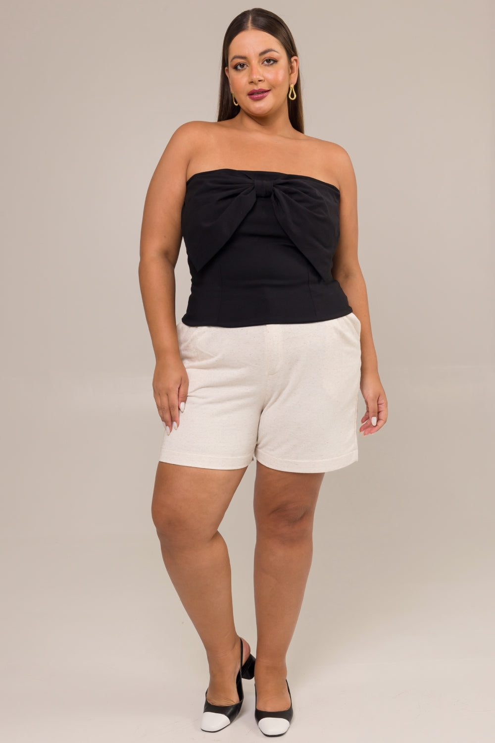 Bermuda de Alfaiataria Plus Size em Moletinho com Linho Serena Natural Cess